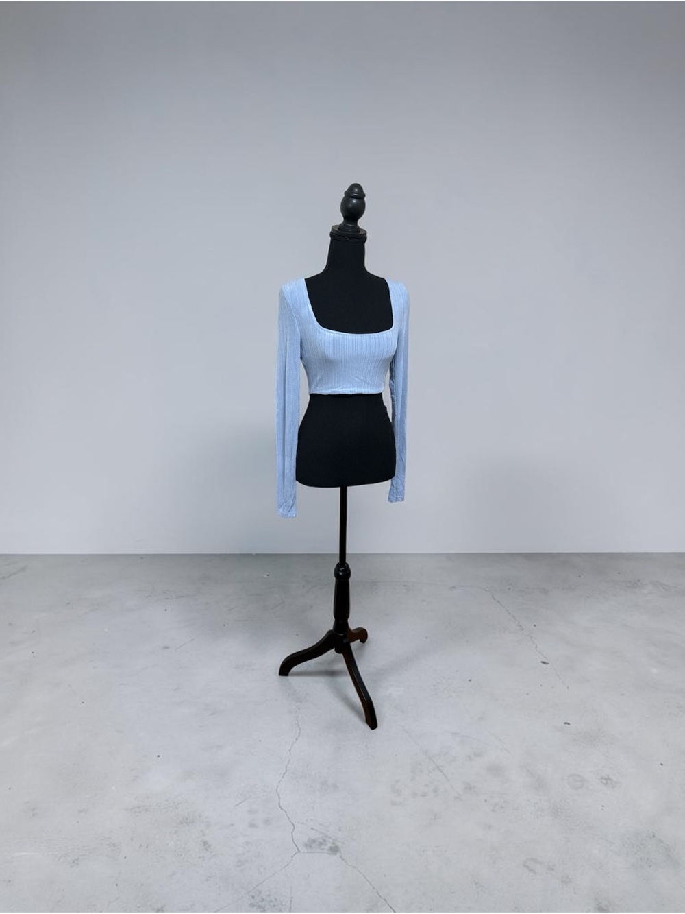 Reformation Light Blue Ribbed Long-Sleeve Crop Top